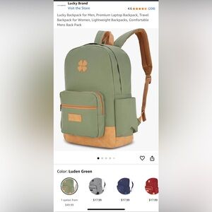 Lucky Brand Green and Tan Backpack with Leather Accents